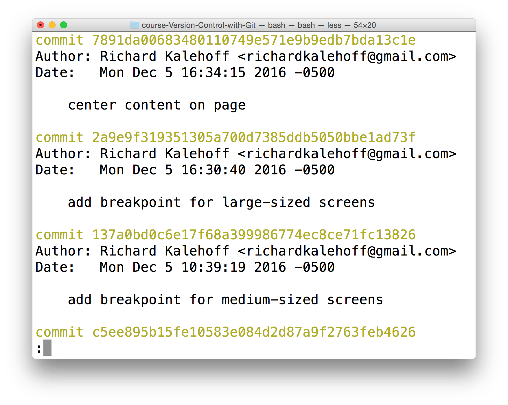 Changing How Git Log Displays Information